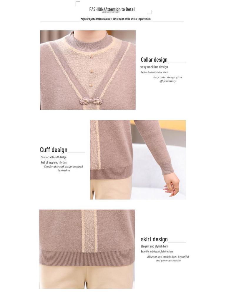 New Fashion Winter Knitwear for Moms - Stylish Plus Velvet Sweater for Middle-Aged and Elderly Women