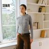 Semir Women's Long Sleeve T-shirt with Half High Neck and Split Design 2025 Winter Embroidered Slim Fit Fleece Top
