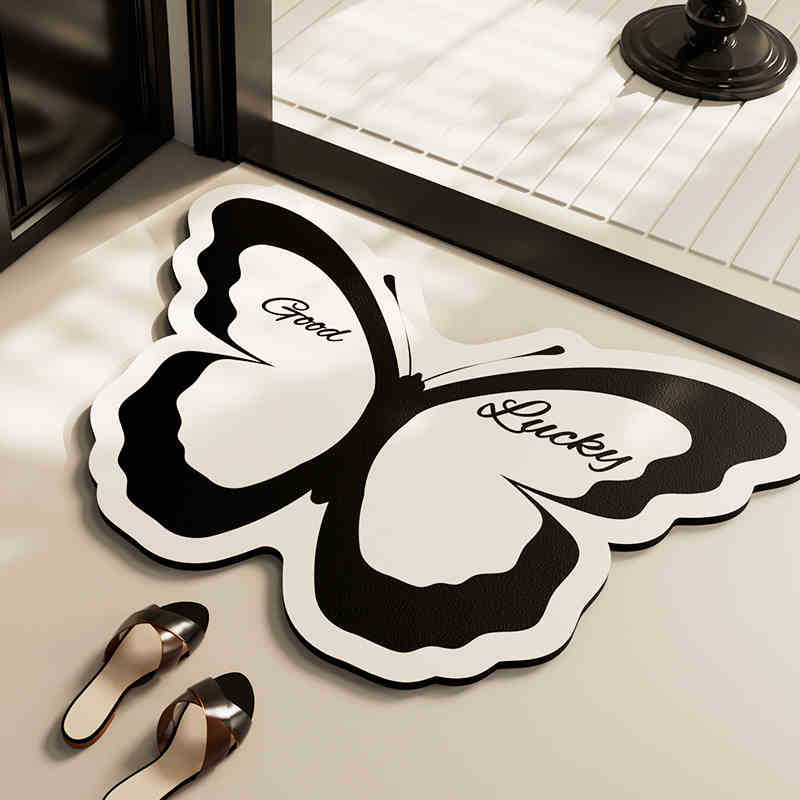 Ins Butterfly Diatom Mud Floor Mat Bathroom Bathroom Bathroom Door Absorbent Quick-drying Anti-slip Mat Household Easy-to-main Floor Mat