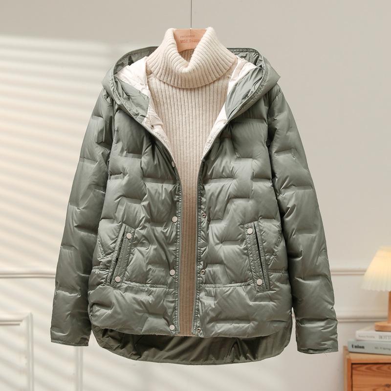 White Duck Down Coat Autumn Winter Women Casual Hooded Single Breasted Jacket Light Puffer Parka Outwear