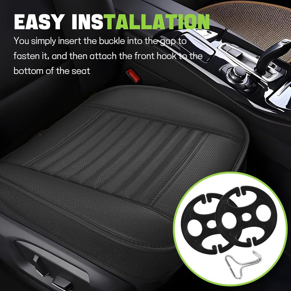 Wuyaoyao Car Seat Bottom Cover, Anti-Slip Leather Car Front Seat Cushion Pad, Full Wrap Bottom Auto Seat Protector with Pocket, Universal Front Seat