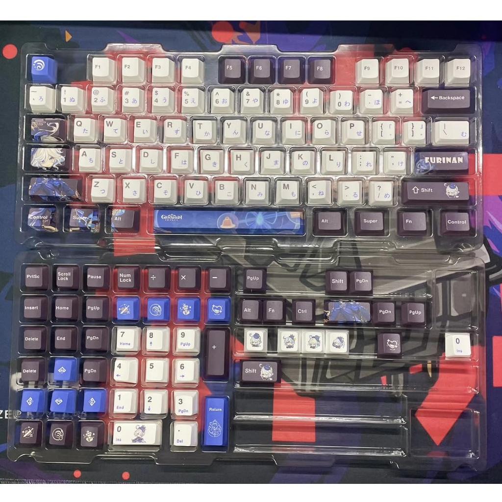 Genshin Impact Japanese Layout Series Mechanical Keycaps by Freena, Featuring Characters from Walnut, Nilo, Wanderer, Ajax, Xiao, Ganyu, and Keqing,
