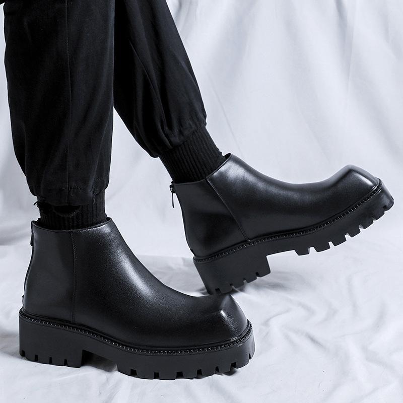 Herren Casual Chelsea Boots Designer Schuhe mit eckiger Spitze Schwarz Stilvoll Original Lederstiefel Business Büro Knöchel Botas Männlich