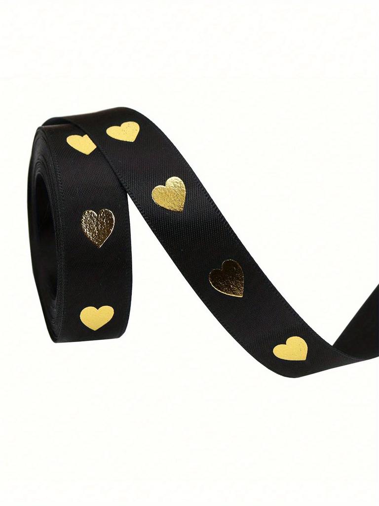 5 Yards Festive Golden Heart Ribbon High-Quality Polyester Holiday Ribbon, Wedding Ribbons, Gift Decoration Ribbons, Small Cake Decoration Ribbons