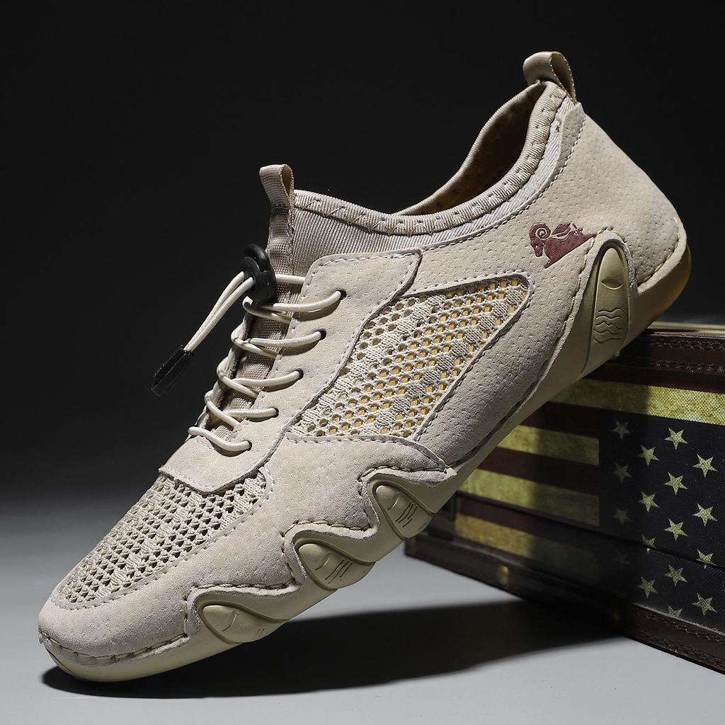 Men's Summer Mesh Leather Casual Sports Shoes - Octopus Lazy Design, Large Size