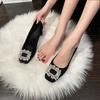 Sens du design carré noir tempérament talon bas chaussures simples strass talons hauts polyvalents chaussures de ville pour femmes