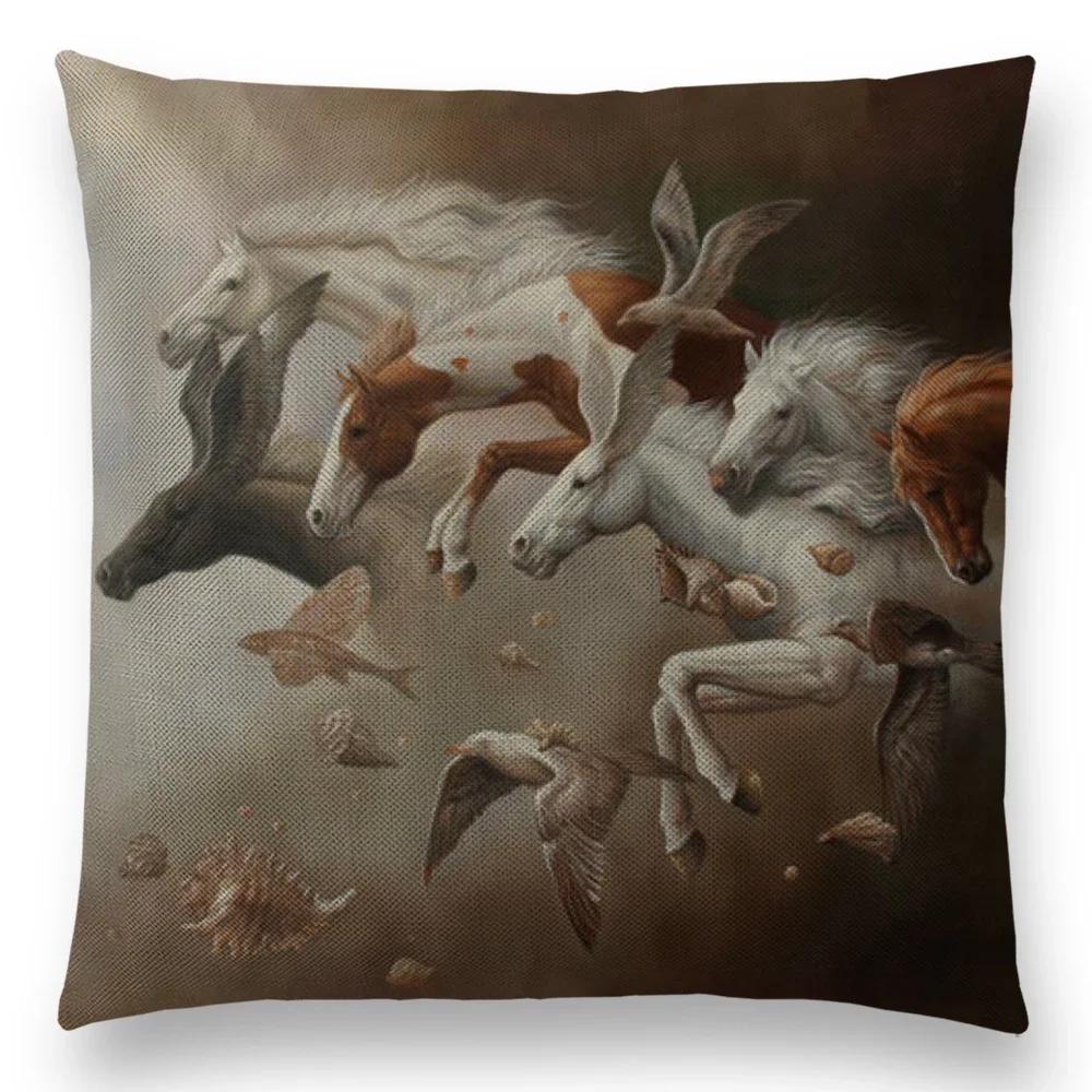 Horse Oil Painting Pillow Case Home Decor Vintage Cushion Cover for Sofa Car Linen Pillow Cover Home Decorative Drop Shipping