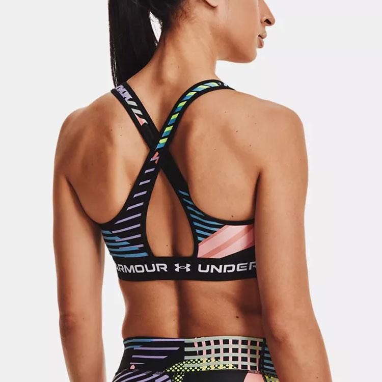 Under Armour Crossback Geometric Print Medium Support Training Sports Tank Top Women Tops Black 1361042-001