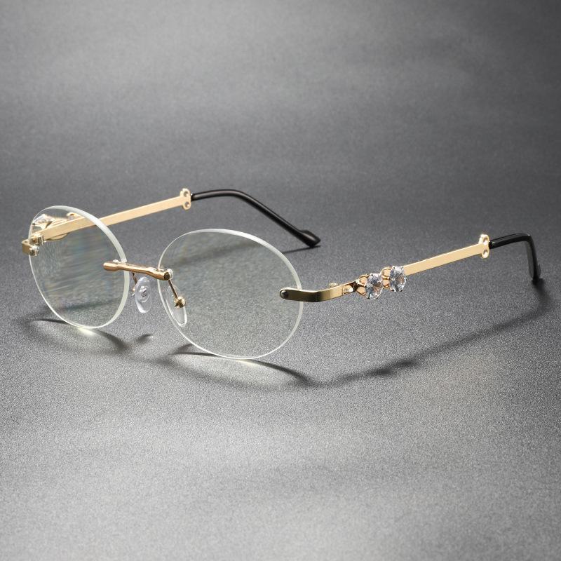 Retro versatile fashion elegant high definition diamond frameless reading glasses light and comfortable reading glasses for the elderly