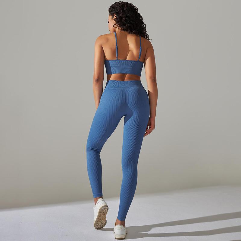 Ribbed Seamless Yoga Set Women Workout Clothes Gym Sportswear High Waist Leggings 2Pcs Sports Suits