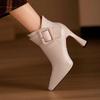Fashion 2024 Fashion Ladies Shoes Side Zipper Women's Boots Winter Pointed Toe Solid Sexy Short Barrel Stilettos or Thin Heels Boots