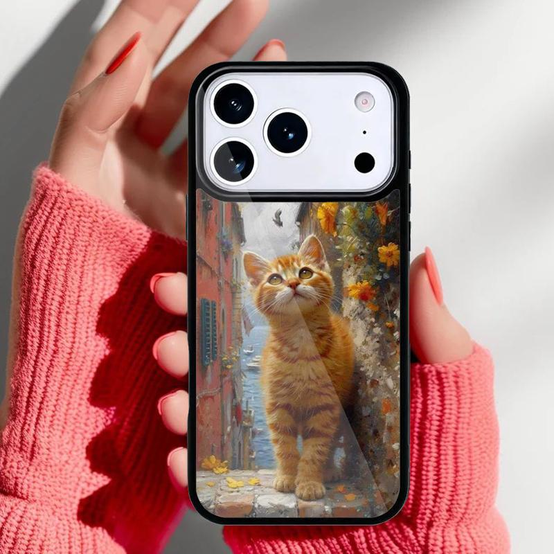 Cute Cat Painting Phone Case for iPhone 17 16 15 14 13 Pro Max Back Cover for 12 11 Pro Coque