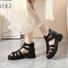 GKTINOO Damen Gladiatorsandalen 2025 Sommer Vintage T-Riemen Verdeckter Absatz Echtes Leder Flache Absätze Freizeitschuhe Frau Reißverschluss hinten 43