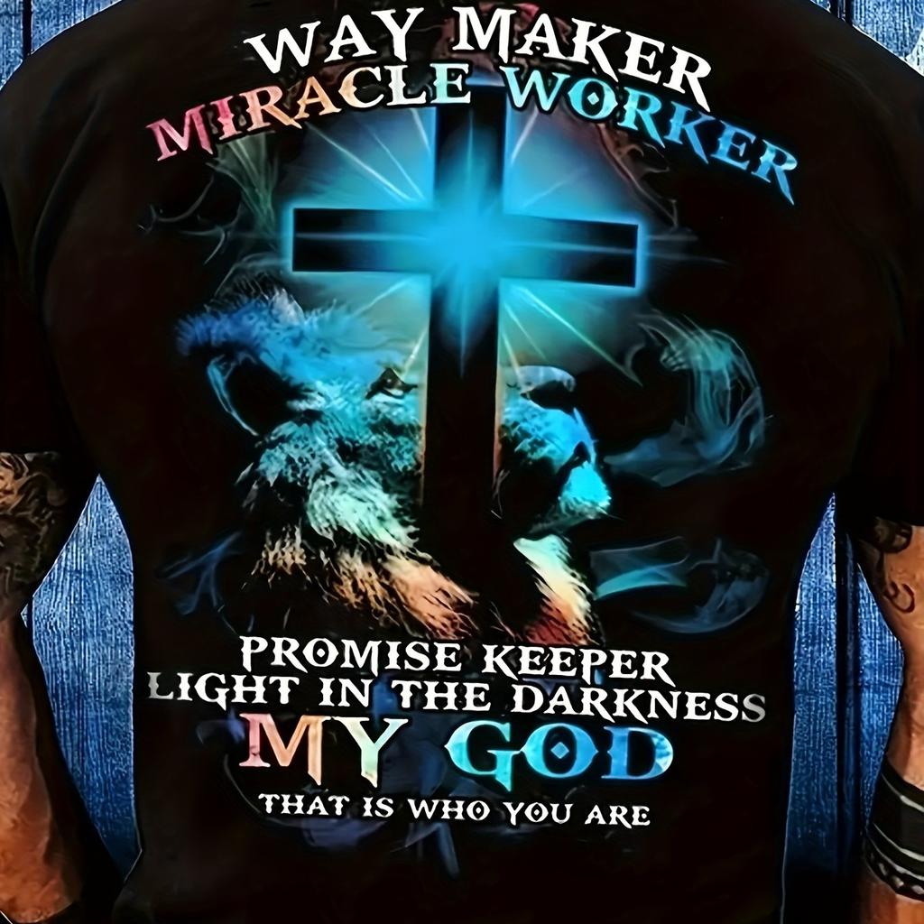 Faith T-Shirt Men 3D Realistic My God Promise Keeper Jesus Cross Graphic Printed Tee Short Sleeve Round Neck Summer Casual Pullover Top Male Clothes