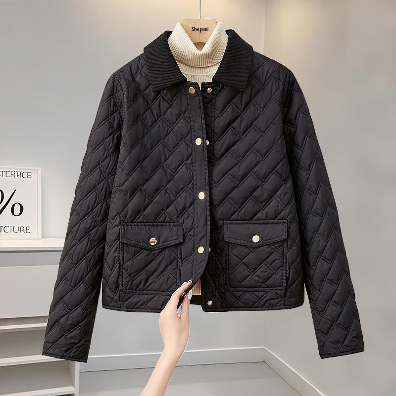 

Women s Lapel Button-Front Padded Jacket L