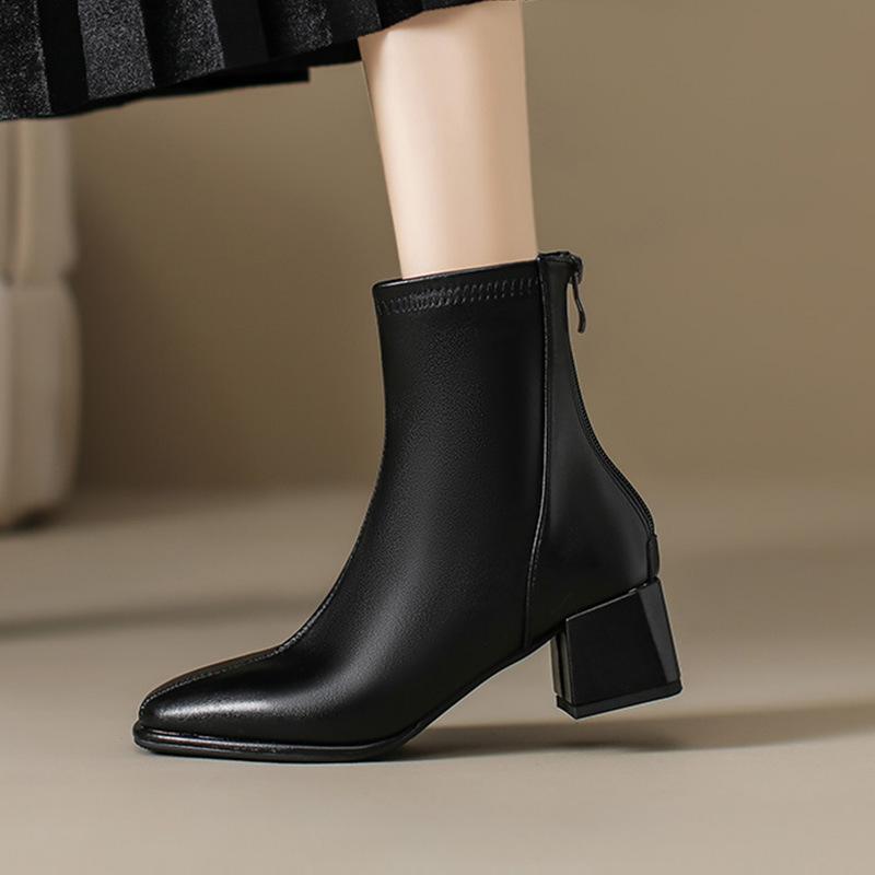 B-leather short boots  new winter small naked boots small high heel temperament velvet Martin boots