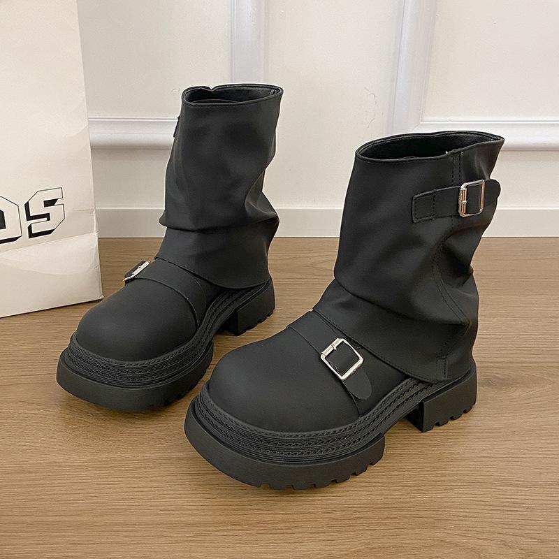 New small versatile platform Martin boots women's new summer heightening Maillard short boots