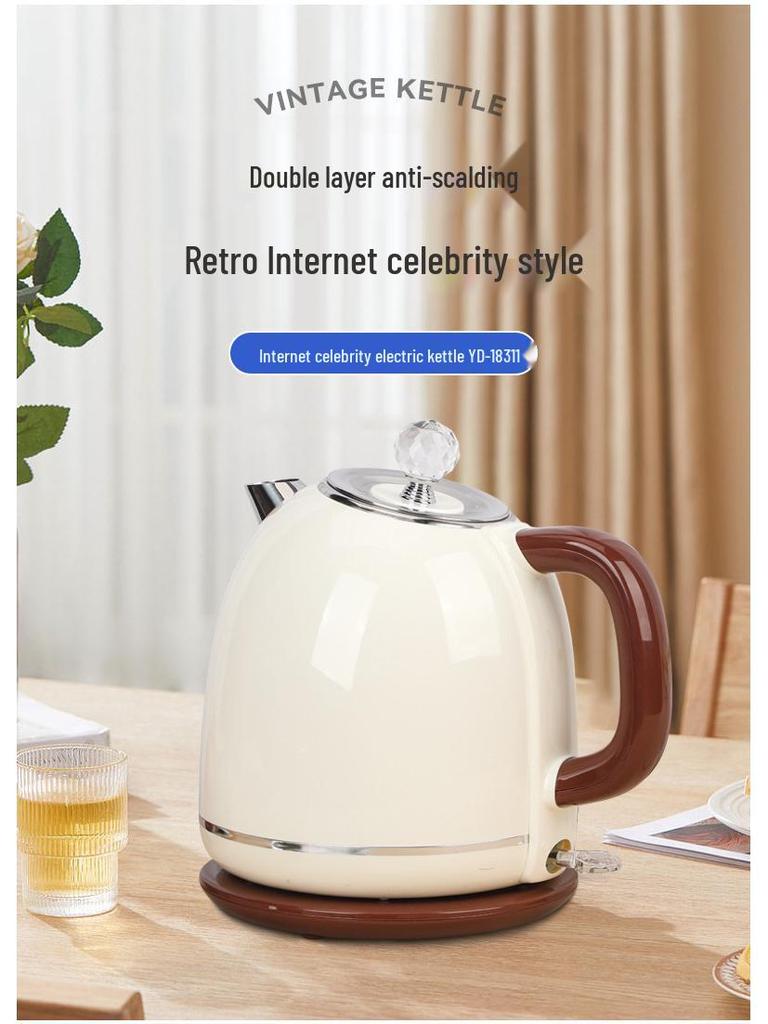 Yoda Retro Electric Kettle - European Standard, 304 Stainless Steel, Double-Layer Design for Home Use