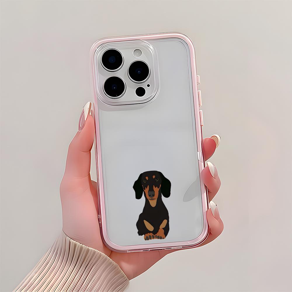 Dachshund Dog Pattern Clear Phone Case For iPhone 17 16 15 14 13 12 11 Pro Max Air Plus 2 In 1 Candy Color Silicone Soft Cover