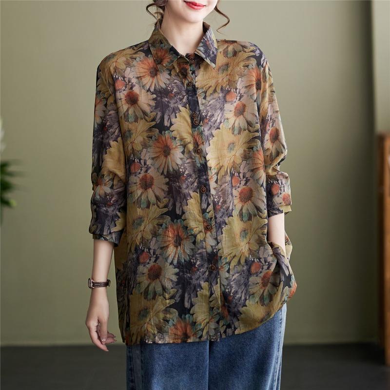 Women Casual Loose Long Sleeve Printed Fashion Shirt Slimming Daily Base Top