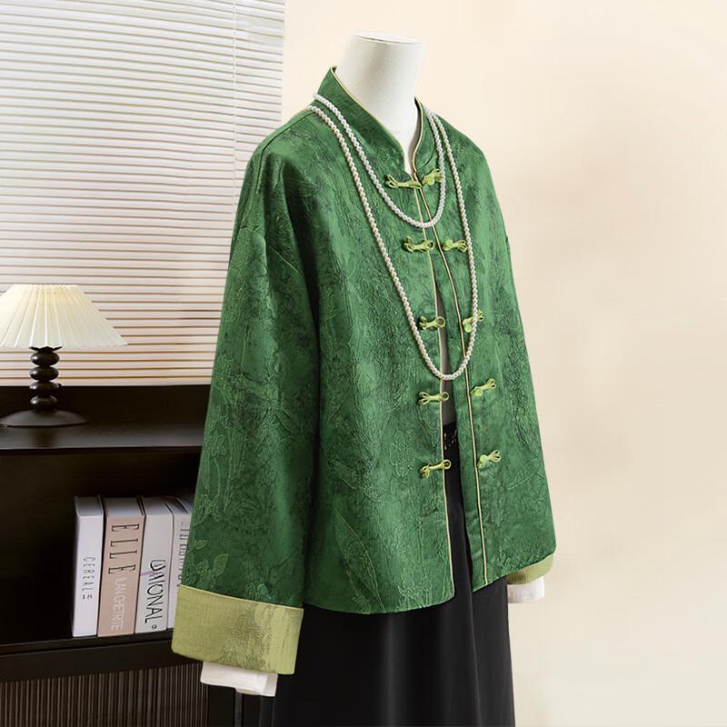 

Women s New Chinese Style Stand-Collar Color Block Jacket M