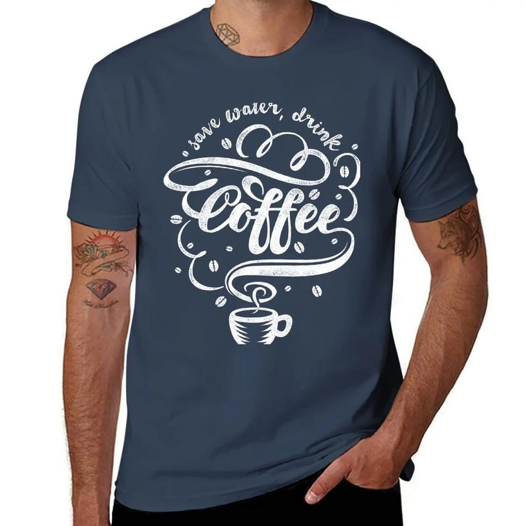 Save Water, Drink Coffee T-Shirt Basketball Graphic Tees Shirts Graphic Tees Black T Shirts for Men