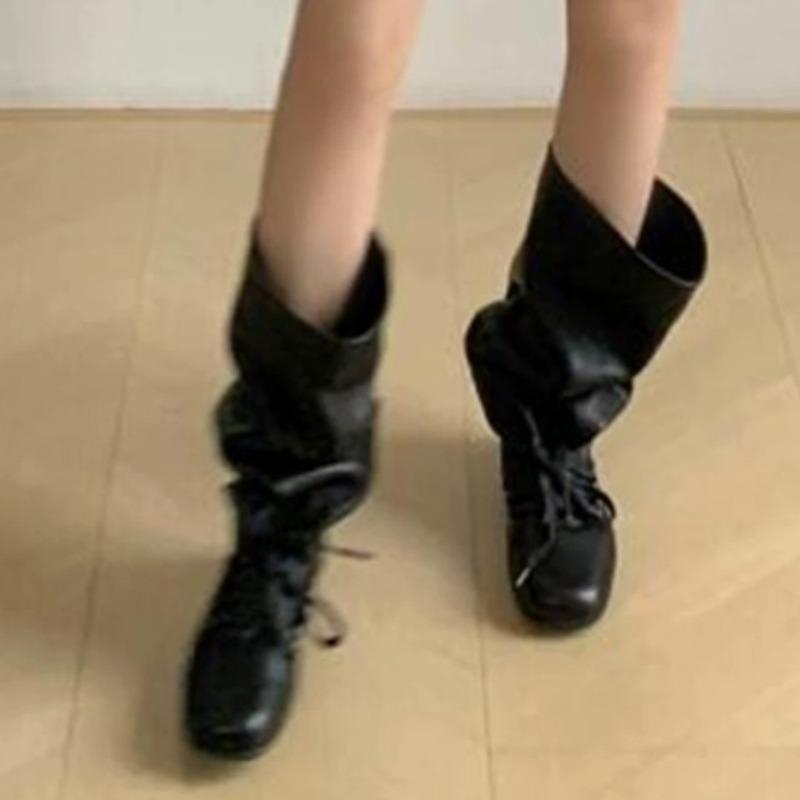 Fashion Flats Lace Up Women Mid Boots 2025 Winter New Trends Shoes Classical Pleated Comfortable Short Boots Fashion Zapatillas De Mujer