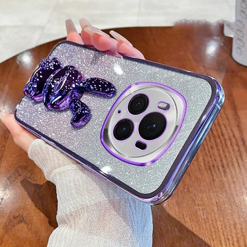 

For Honor Magic6 Pro 5G Case PC+TPU Glitter Rabbit Kickstand Phone Cover Purple