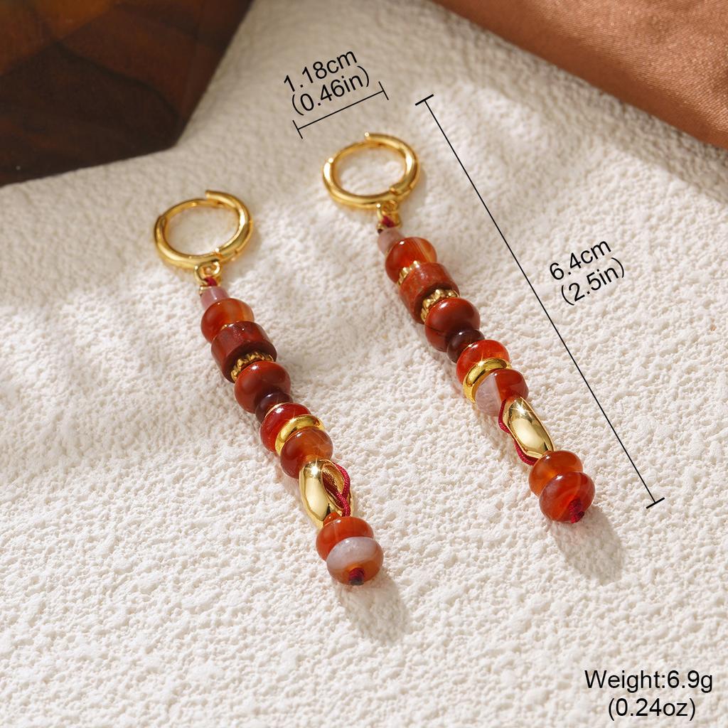 European and American colored natural stone Bohemian style does not fade earrings, vacation travel bracelets, fringed beaded earrings, women