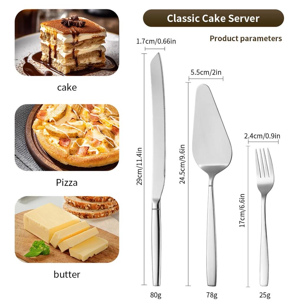 4Pcs Cake Server Cutlery Set Stainless Steel Cake Knife Fork Spatula Set Cheese Knife Pie Pizza Spatula Dessert Fork Flatware