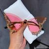 Luxury Diamond Butterfly Sunglasses Women Brand Y2k Vintage Rimless Oversized Sun Glasses Ladies Eyewear