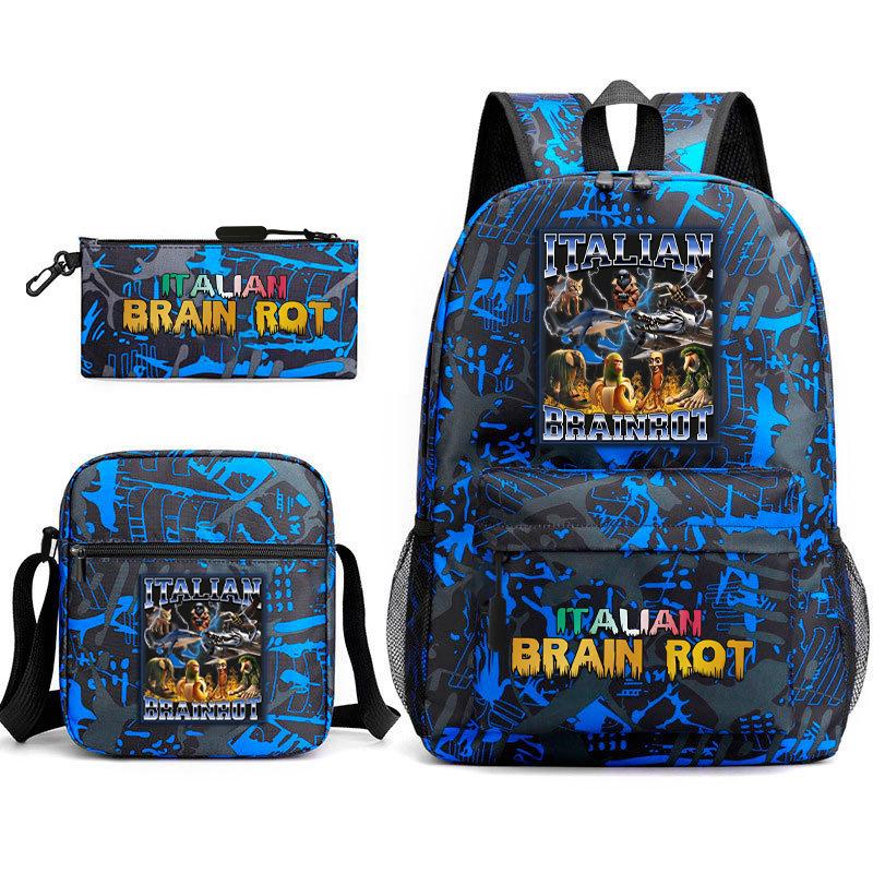 Abstract Foreign Shanhaijing Children's Schoolbag Tongtongsahur Cartoon Primary School Student Backpack Three-piece Set L