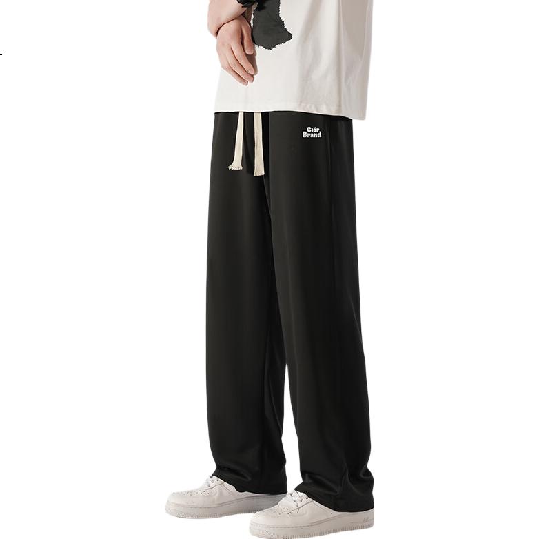 CLOR Men's Trendy Loose Straight-Leg Pants, Spring And Summer Draping Sports Breathable Casual Trousers, CL04 Black, Size L