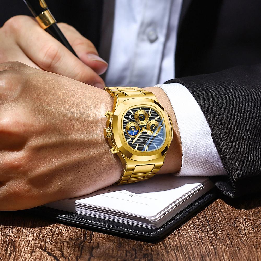 Original CHENXI Men Watches Gold Stainless Steel Waterproof Quartz Chronograph Date Luxury Watch For Men Relogio Masculino