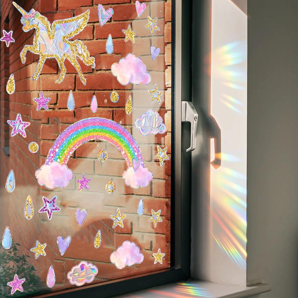 Rainbow Horse Sun Catcher Stickers Star Raindrop Window Glass Static Suncatcher Decals Prisms Sunlight Maker Home Decoration