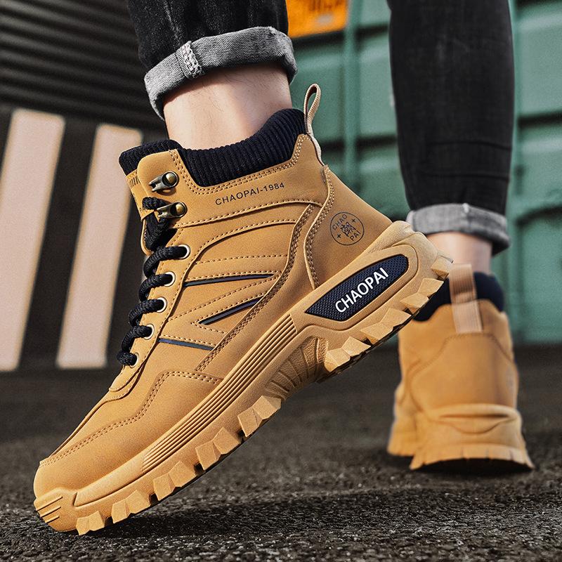 Autumn men's high-top tooling shoes outdoor British casual locomotive short boots live broadcast thick-soled leather rhubarb Martin boots