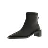 H376-2 high mercerized suede thin medium tube short boots black thick heel autumn and winter zipper women's boots niche fashion boots