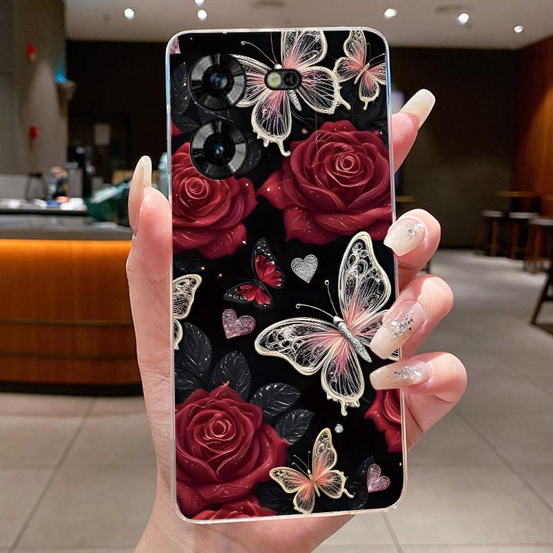 For Techno Pova 5 LH7n 5Pro LH8n Phone Case Tecno Pova 5 Pro Case Clear Luxury Fashion Butterfly Flowers Soft TPU Silicone Cover