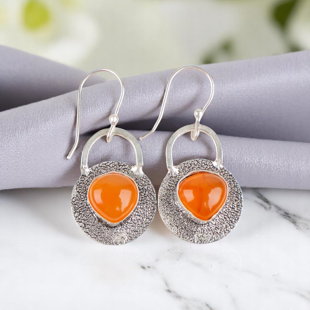 Natural Carnelian Gemstone 925 Sterling Silver Handmade Earrings 1.30" For Women EE-63-28
