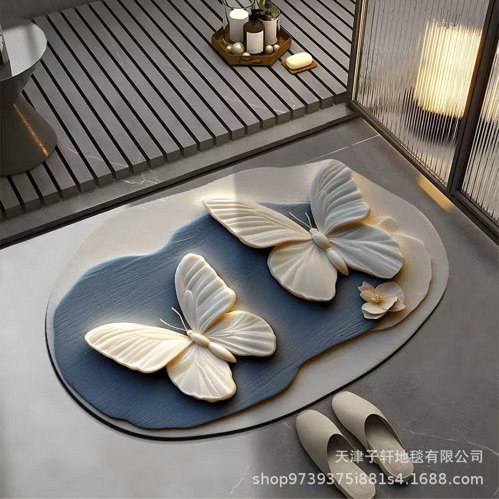 3D Butterfly Carpet Bathroom Entrance Mat Anti Slip and Absorbent Easy To Maintain Floor Mat