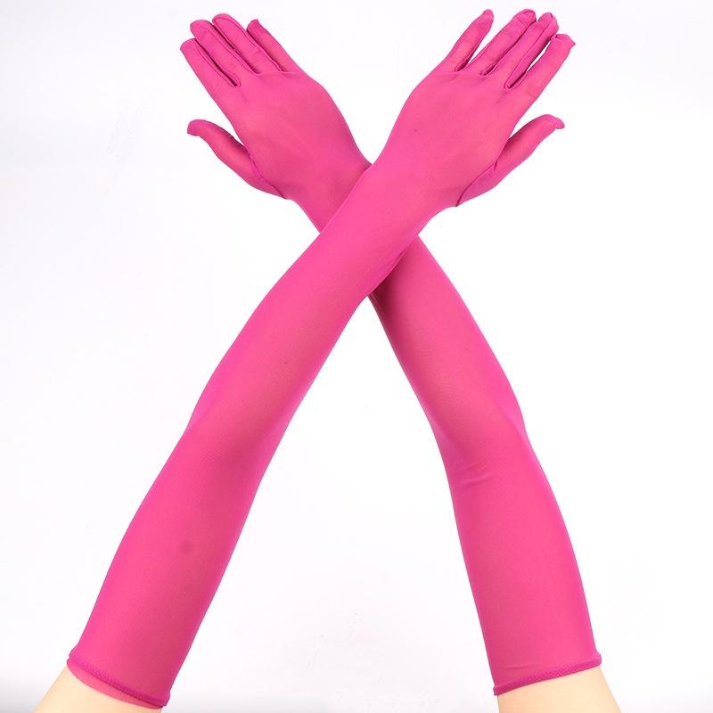 55CM Sexy Lace Thin Hollow Transparent Long Gloves Breathable Net Yarn Women Man Stage Performance Party Cosplay Elasticity