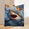1pc Shark Underwater World Printed Flannel Blanket | and Warm Ideal for Camping Travel Car Office Home Decor All-Season Use Machin