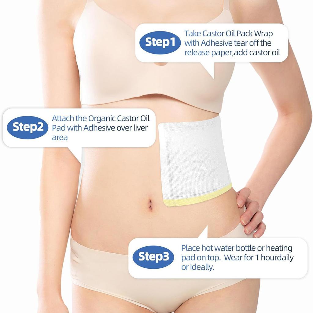 20 szt. Jednorazowe Owijki na Okłady z Oleju Rycynowego Samoprzylepne Wysoce Chłonne Plastry z Olejem Rycynowym Podkładki Kompresowe Bawełna Organiczna