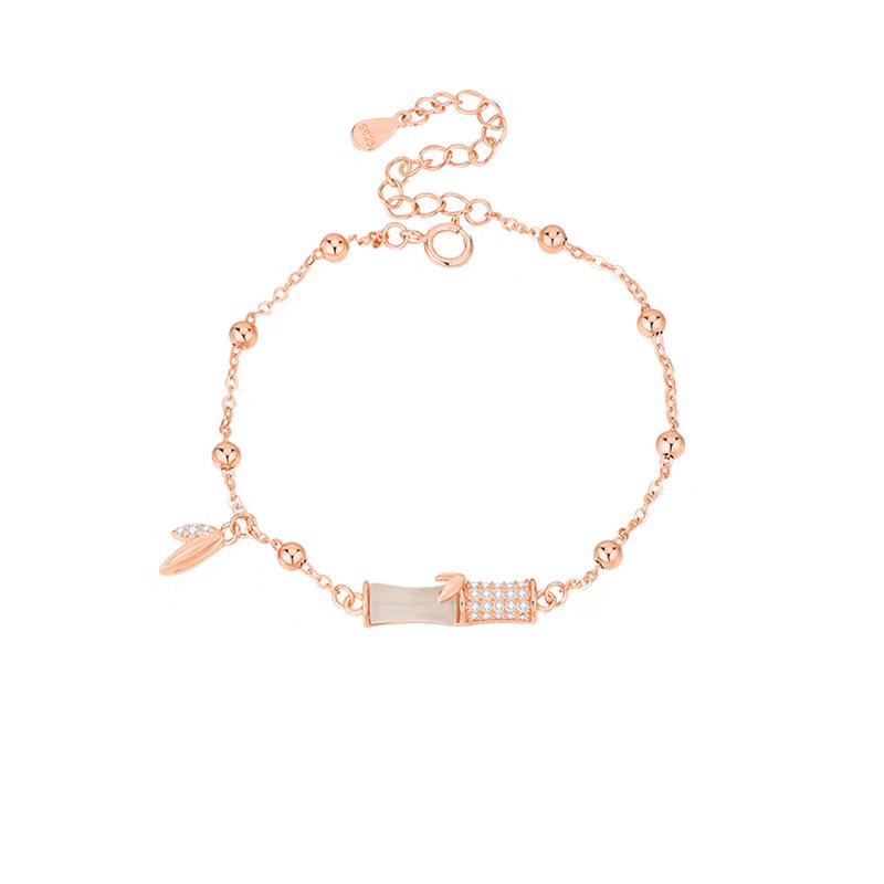 S925 Sterling Silver Chalcedony Bamboo Bracelet: Retro Chinese Style for Women - Versatile, Elegant, Unique Design. Sterling Silver 925 розового золота