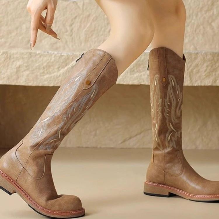 

Brown western cowboy boots women s long boots 2025 new autumn and winter high knight boots travel but knee boots 42 светло-коричневого