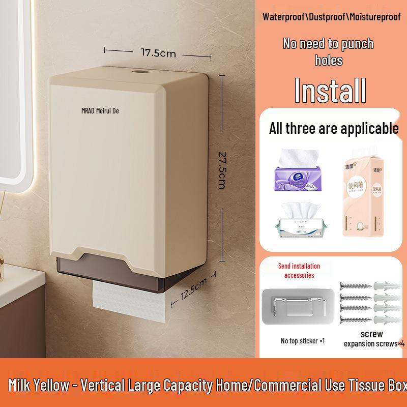 Punch-Free Wall-Mounted Tissue Box Holder for Bathroom, Kitchen, and Living Room