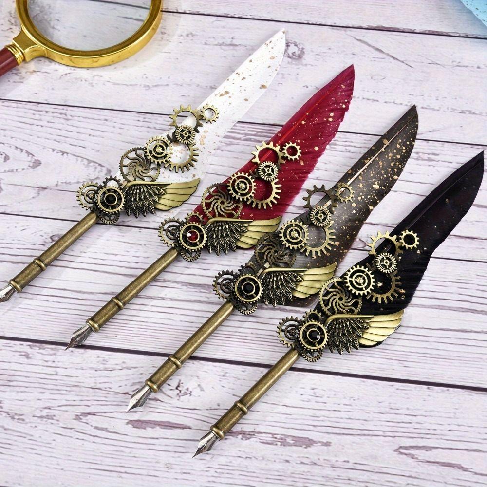 Replaceable 5 Nib Metal Signature Pen European Style Feather Pen School Supplies