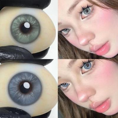 MillCreek 2 Stück/Paar Farbige Kontaktlinsen mit Grad 0-8,00 Miopia Cosmetics Kontaktlinsen Grün 14,2 mm Naturgrau Jährlicher Gebrauch WT: 38%