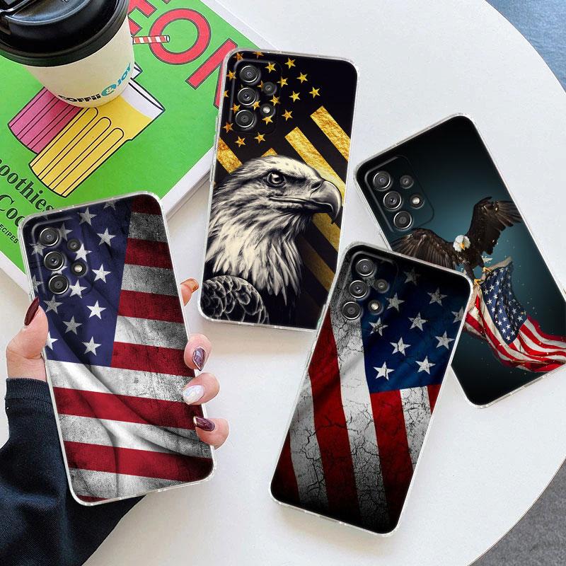 American USA Flag Eagle For Samsung Galaxy A55 Case A54 A52 A53 5G A15 A14 A13 A21S A23 A51 A34 A35 A33 A32 A72 A71 Phone Cover