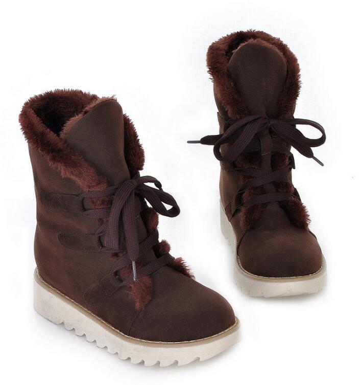 Autumn and Winter New Snow Boots Woman Warm Lace Up Anti-skid Medium Tube Boots Large Size Casual Flat Shoes Woman 458